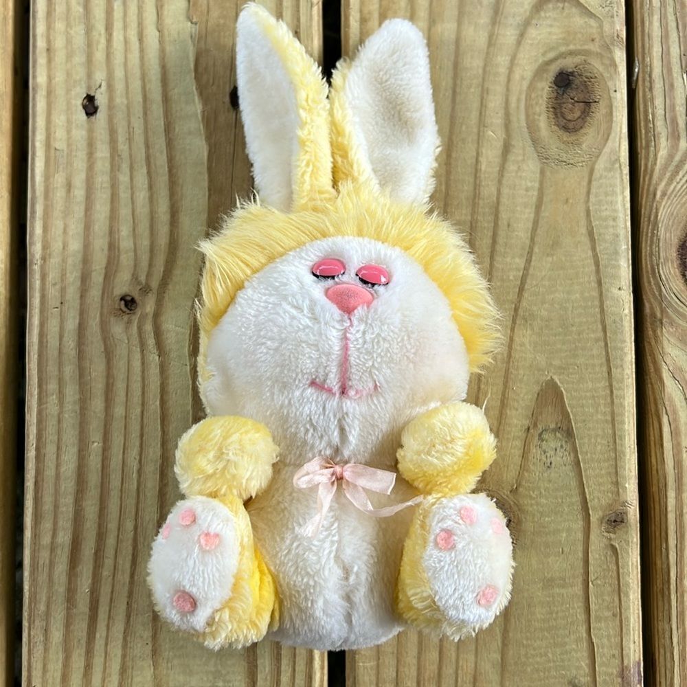 Yellow White Sleepy Bunny Rabbit Plush 11” Stuffed Animal